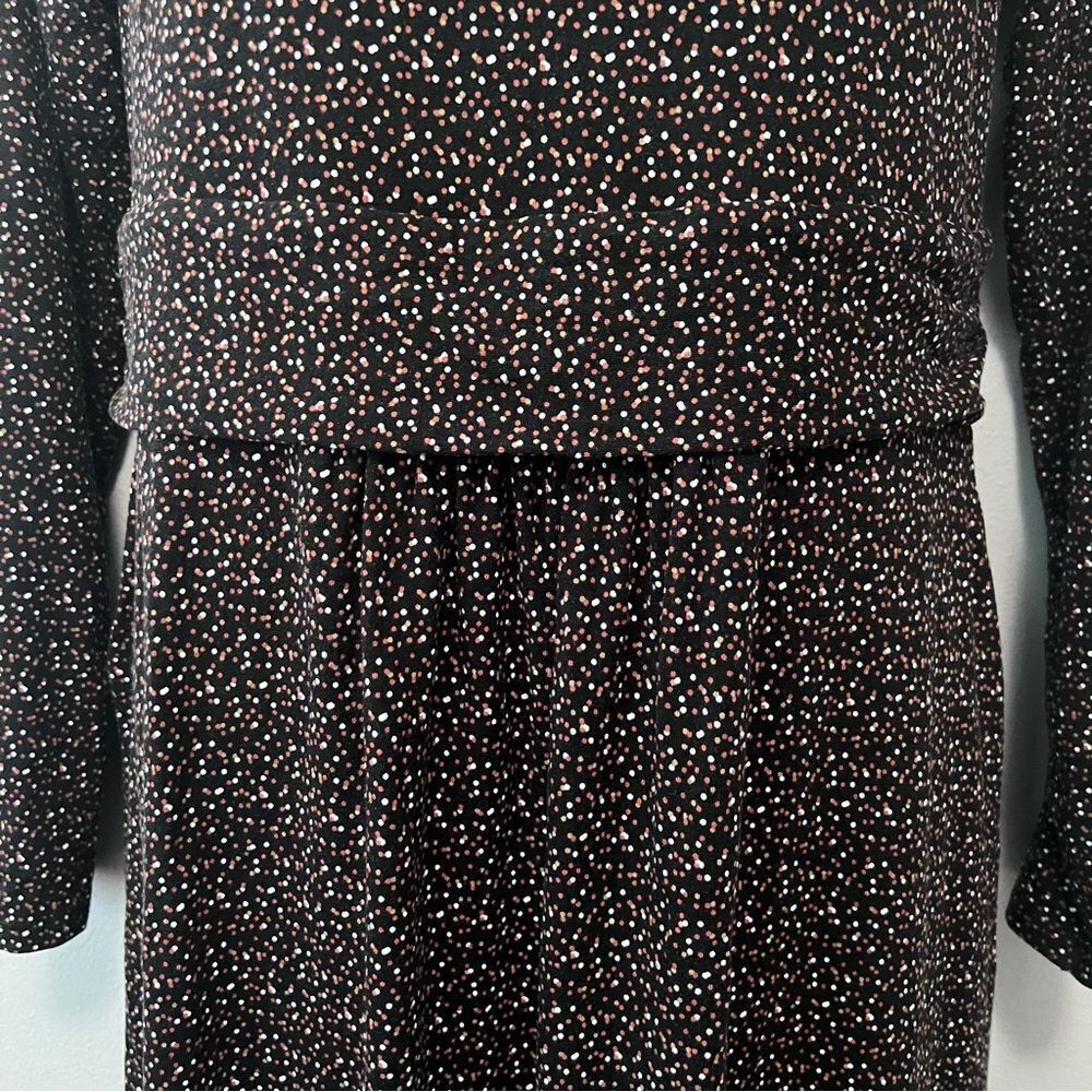 Boden Dark Brown Micro-Dot Print Long Sleeve Midi Dress - Picture 3 of 13